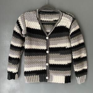 HAND KNIT Women's M Striped Cardigan Crochet Arts & Crafts Cottagecore Hippie
